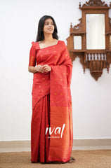 Elegant Red Kanjivaram Saree with Matching Border – Perfect Festive Wear Choice