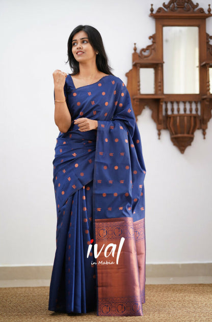 Elegant Blue Kanjivaram Saree with Matching Border – Perfect Festive Wear Choice