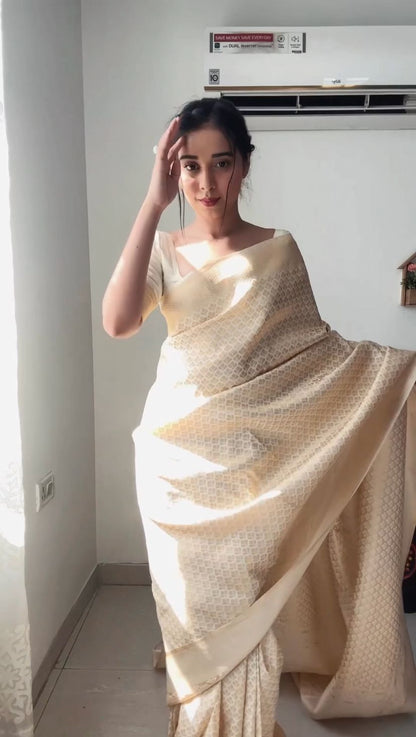 Classic Off White Kanjivaram Saree in Silk - Effortlessly Ready for You