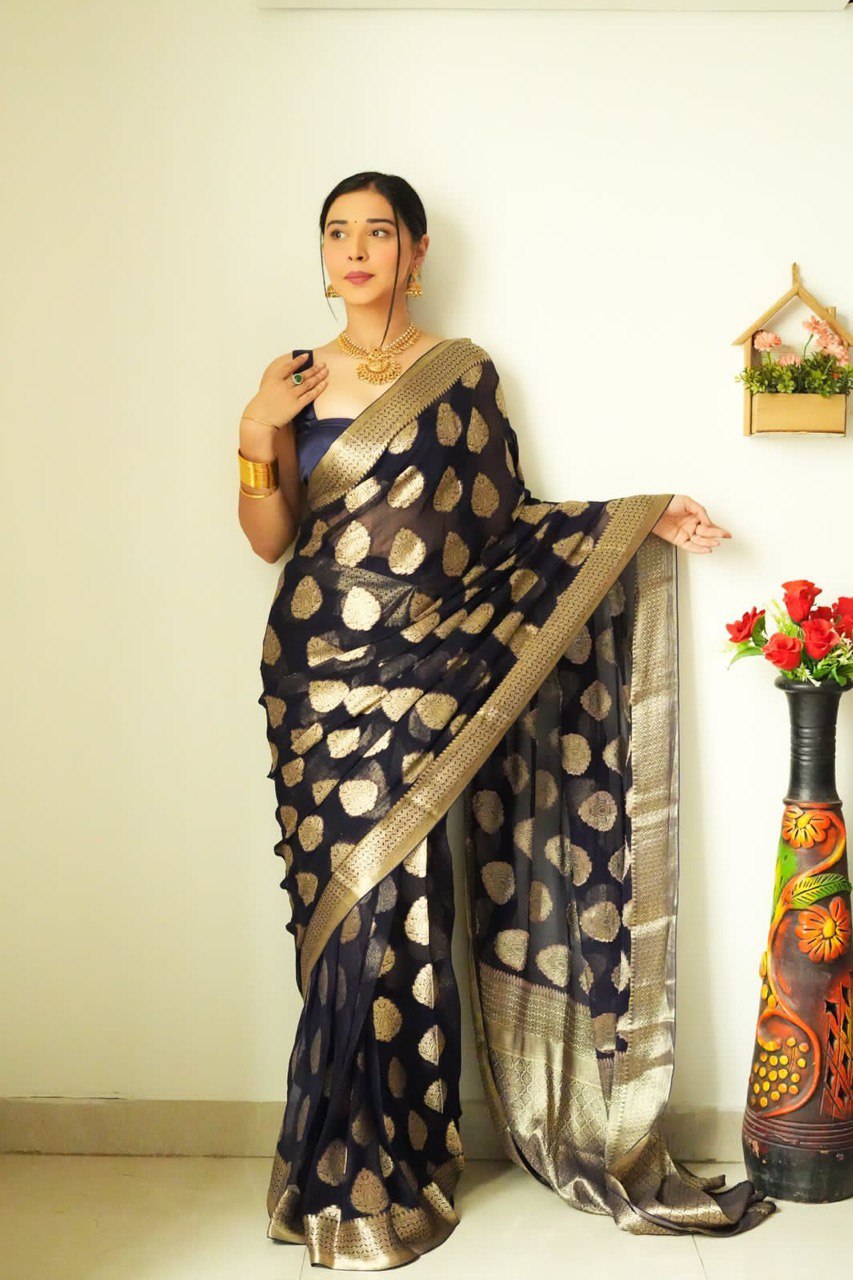 Radiant New Black Ready-to-Wear Cotton Saree for Effortless Glamour in Just One Minute