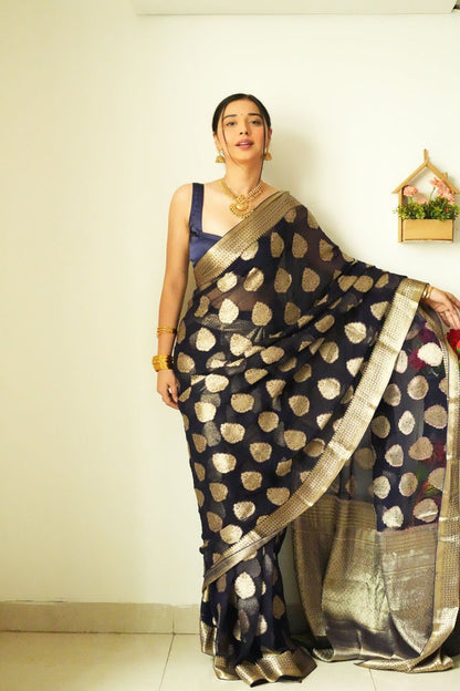 Radiant New Black Ready-to-Wear Cotton Saree for Effortless Glamour in Just One Minute