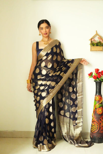 Radiant New Black Ready-to-Wear Cotton Saree for Effortless Glamour in Just One Minute