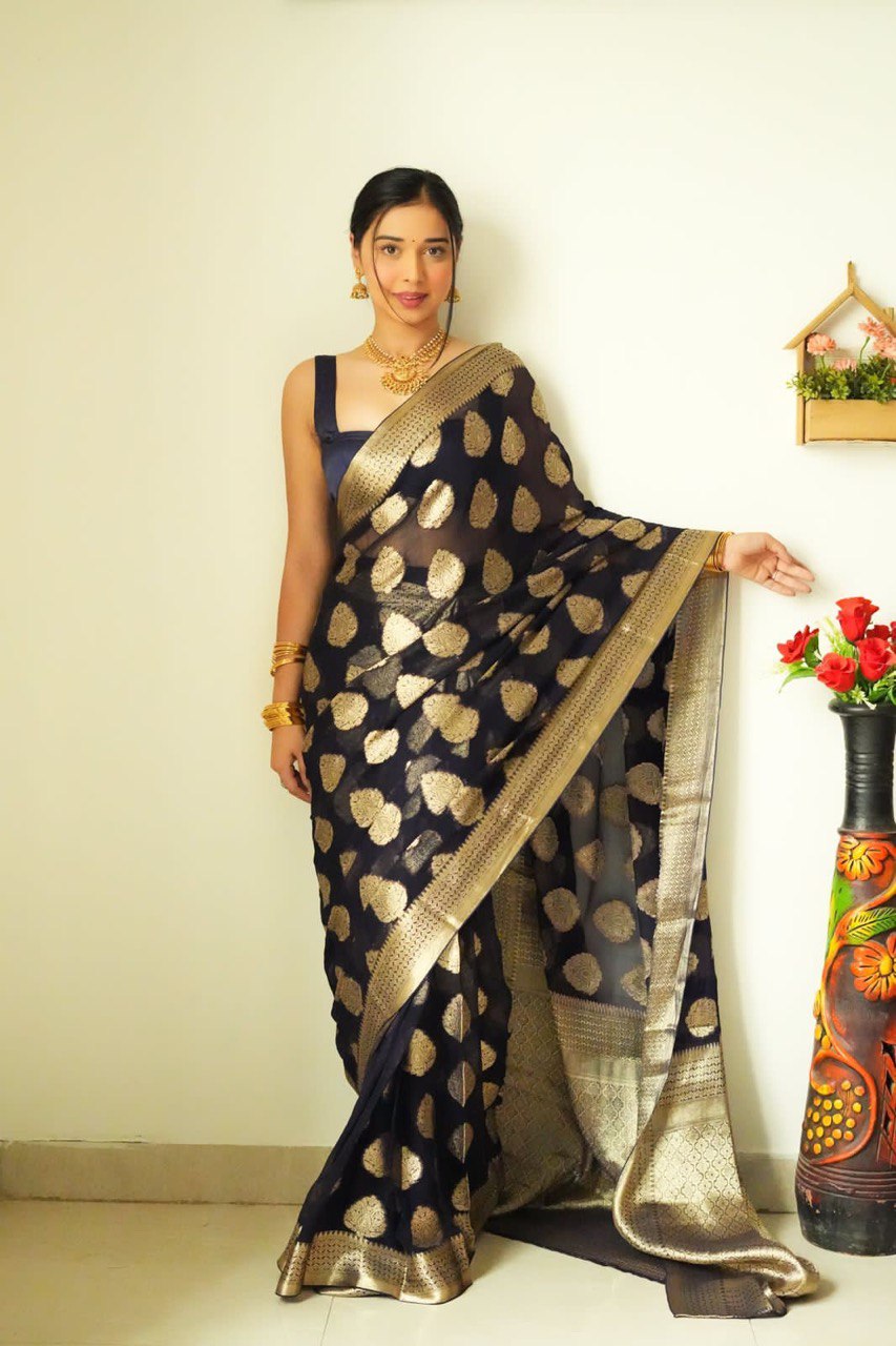 Radiant New Black Ready-to-Wear Cotton Saree for Effortless Glamour in Just One Minute