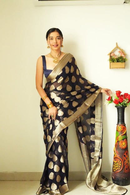 Radiant New Black Ready-to-Wear Cotton Saree for Effortless Glamour in Just One Minute