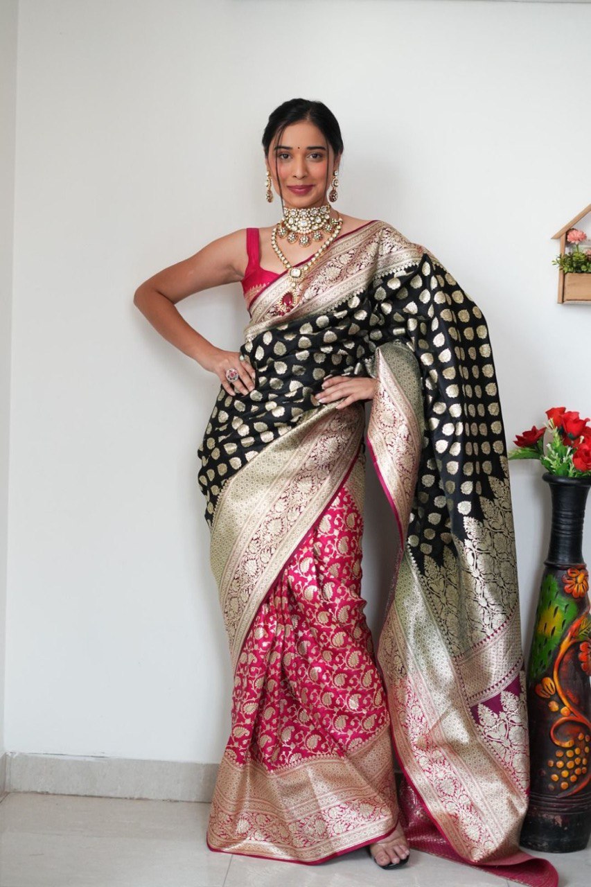 Glide into Elegance: One-Minute Banarasi Jacquard Saree for Modern Women!