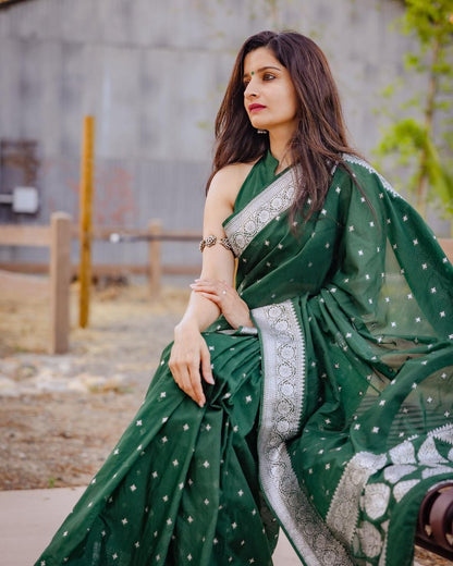 Luxurious Green Kanjivaram Saree with Intricate Design and Matching Border – Ethnic Perfection