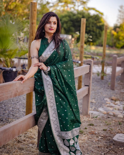 Luxurious Green Kanjivaram Saree with Intricate Design and Matching Border – Ethnic Perfection