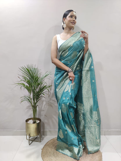 Stunning Sea Green Rama Kanjivaram Silk Saree - Perfect for Any Special Occasion