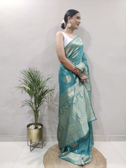 Stunning Sea Green Rama Kanjivaram Silk Saree - Perfect for Any Special Occasion