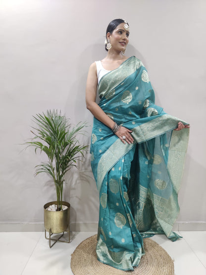 Stunning Sea Green Rama Kanjivaram Silk Saree - Perfect for Any Special Occasion