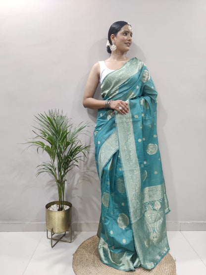 Stunning Sea Green Rama Kanjivaram Silk Saree - Perfect for Any Special Occasion