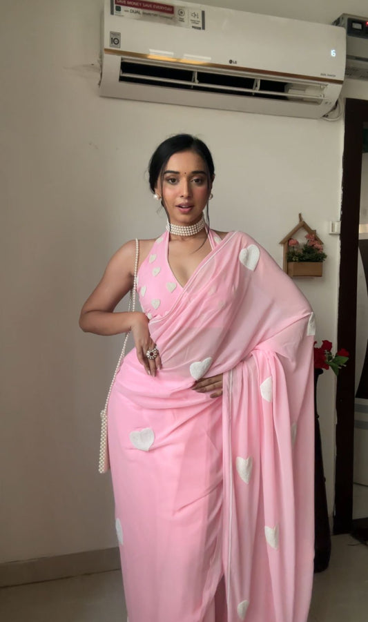 Fashion-Forward Pink Color Ready-to-Wear Saree in Soft Georgette Fabric