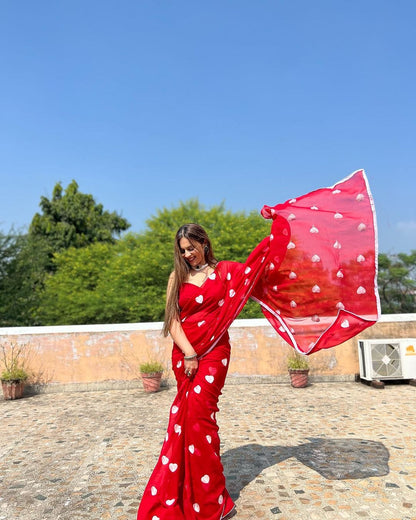 Blissful Style: Red Color Georgette Silk Saree for Instant Elegance in One Minute