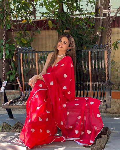 Blissful Style: Red Color Georgette Silk Saree for Instant Elegance in One Minute