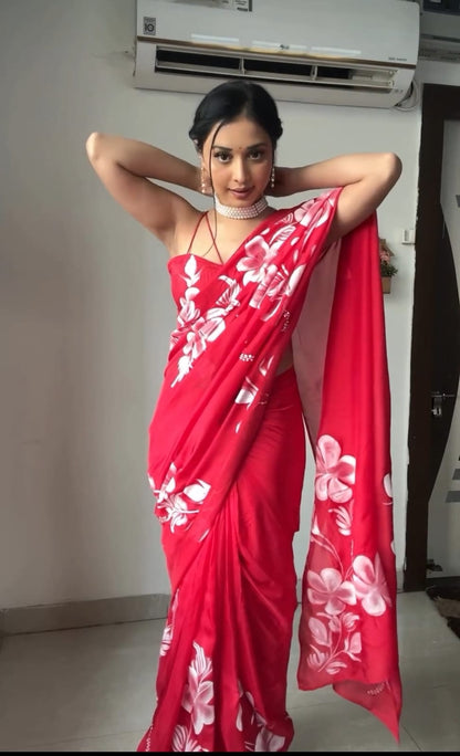 Transform Your Look in Minutes with this Red Georgette Saree