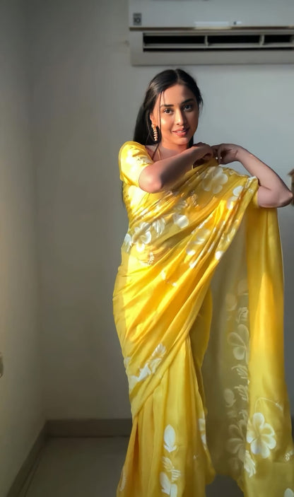 Transform Your Look in Minutes with this Yellow Georgette Saree