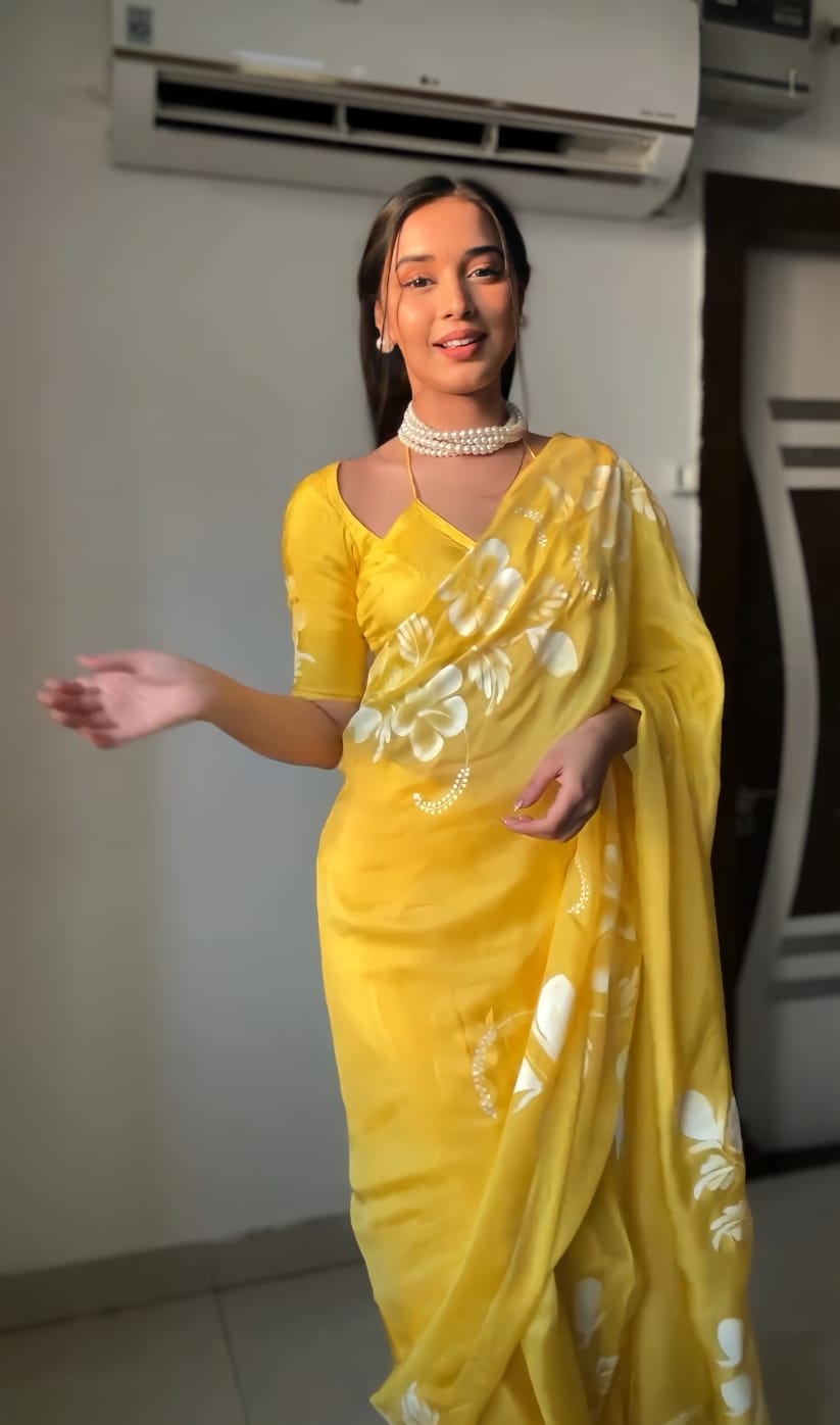 Transform Your Look in Minutes with this Yellow Georgette Saree