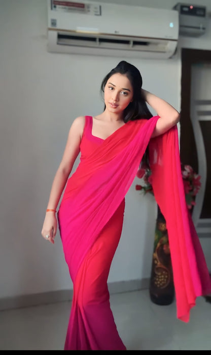 Quick Draping Red Georgette Saree: Bold and Beautiful in Just One Minute