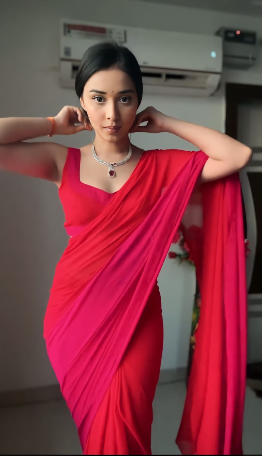 Quick Draping Red Georgette Saree: Bold and Beautiful in Just One Minute