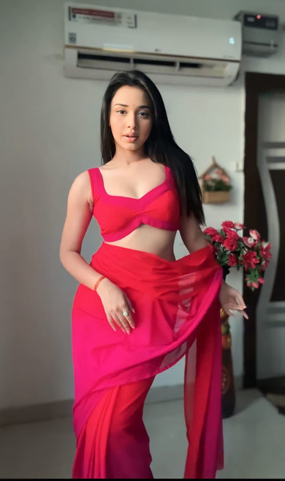 Quick Draping Red Georgette Saree: Bold and Beautiful in Just One Minute