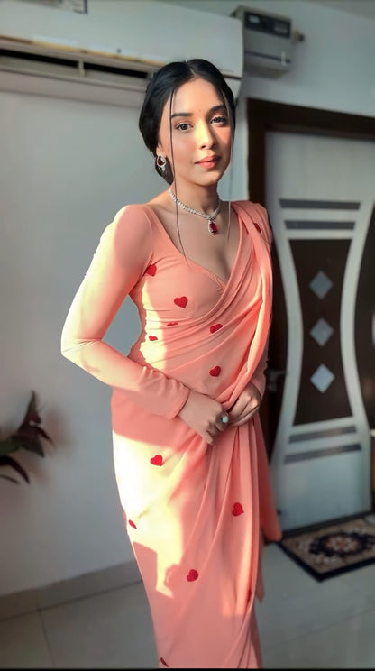 Peach Georgette One-Minute Saree: Perfect Blend of Style and Simplicity