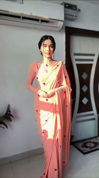 Peach Georgette One-Minute Saree: Perfect Blend of Style and Simplicity