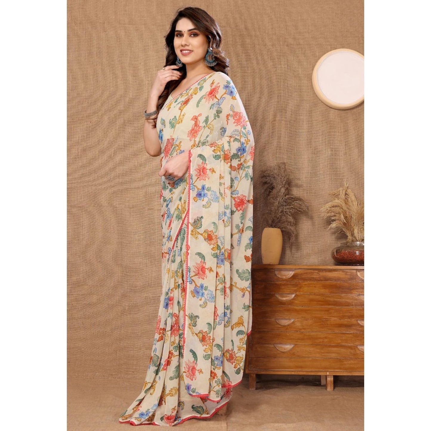 Fast and Fabulous: Peach Color Georgette Saree for Instant Style