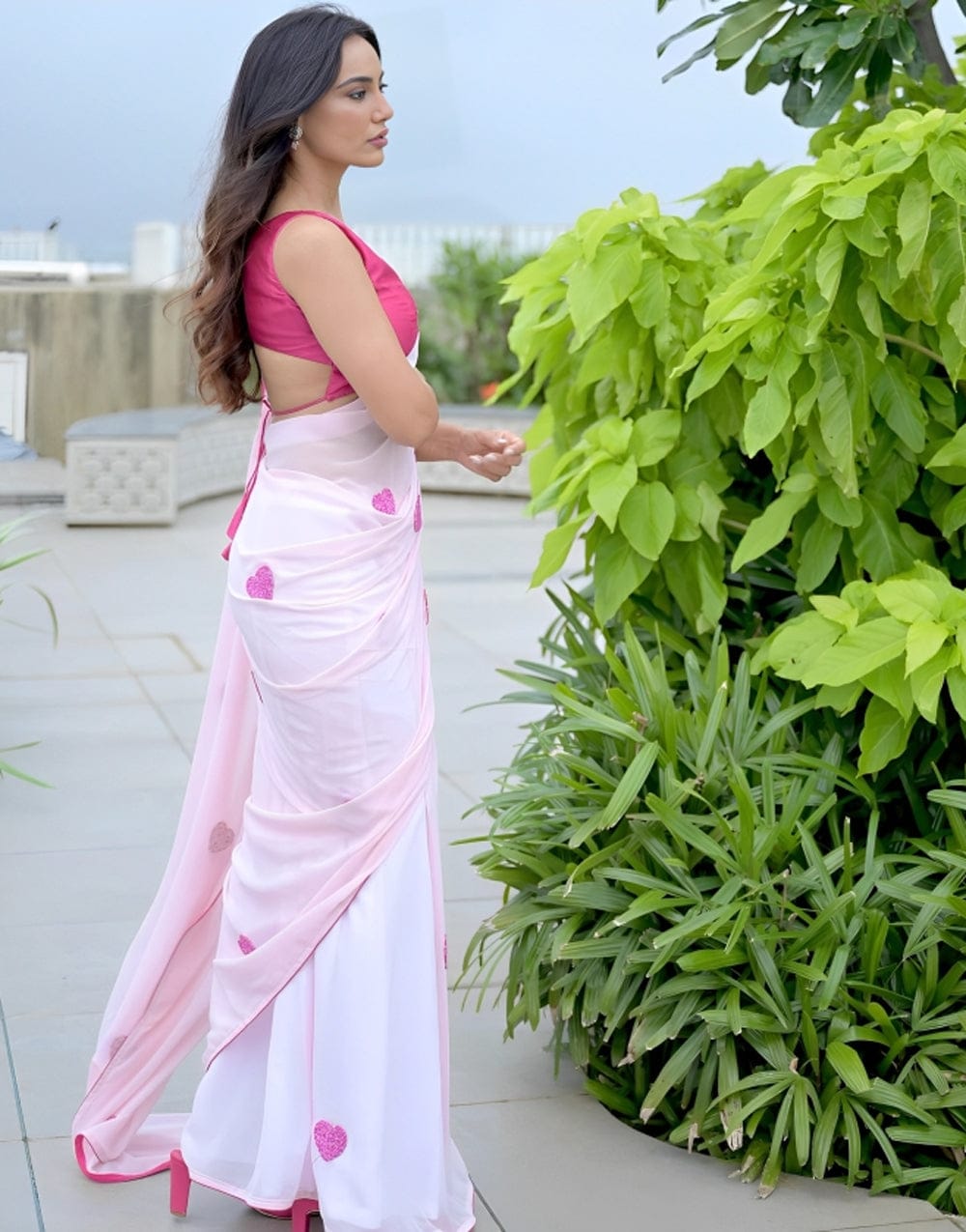 Quick Style Upgrade: Pink-Color One-Minute Wear Georgette Saree for Modern Women