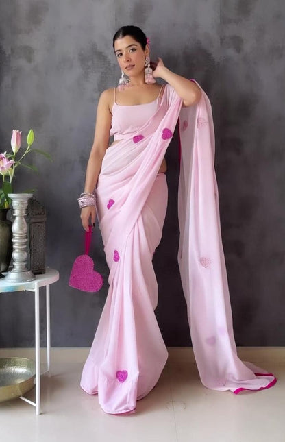 Quick Style Upgrade: Pink-Color One-Minute Wear Georgette Saree for Modern Women