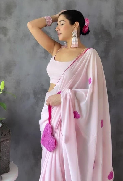 Quick Style Upgrade: Pink-Color One-Minute Wear Georgette Saree for Modern Women