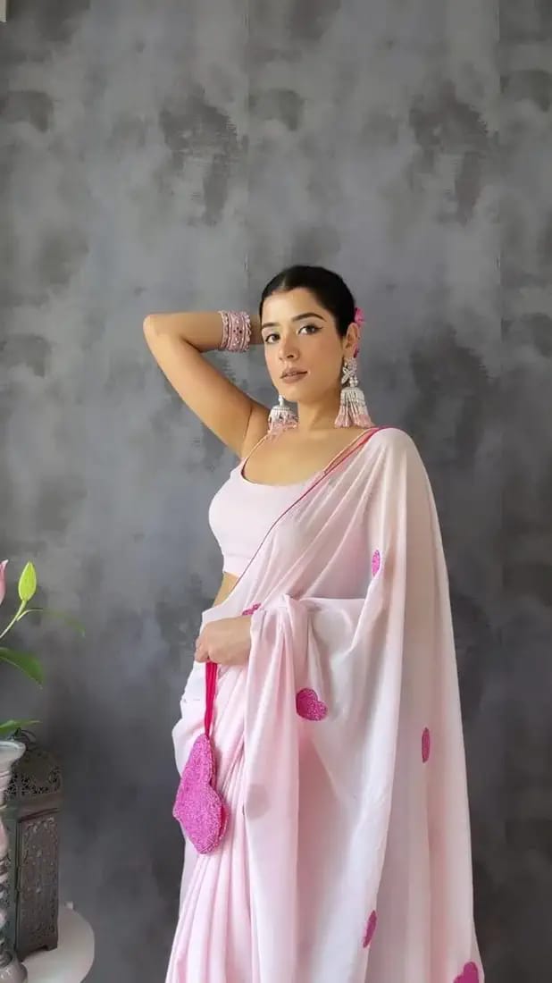 Quick Style Upgrade: Pink-Color One-Minute Wear Georgette Saree for Modern Women