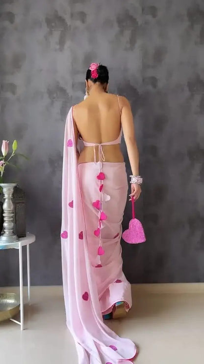 Quick Style Upgrade: Pink-Color One-Minute Wear Georgette Saree for Modern Women