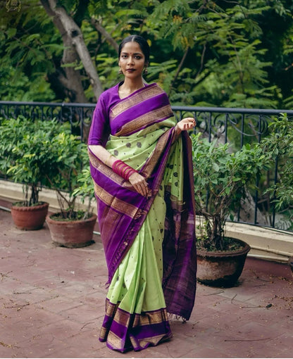 Graceful Pista Green Soft Silk Kanjivaram Saree with Complementary Matching Border Design