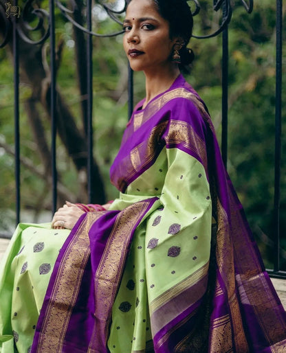 Graceful Pista Green Soft Silk Kanjivaram Saree with Complementary Matching Border Design