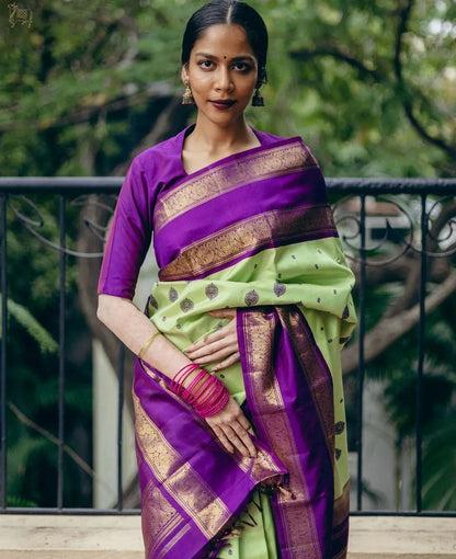 Graceful Pista Green Soft Silk Kanjivaram Saree with Complementary Matching Border Design