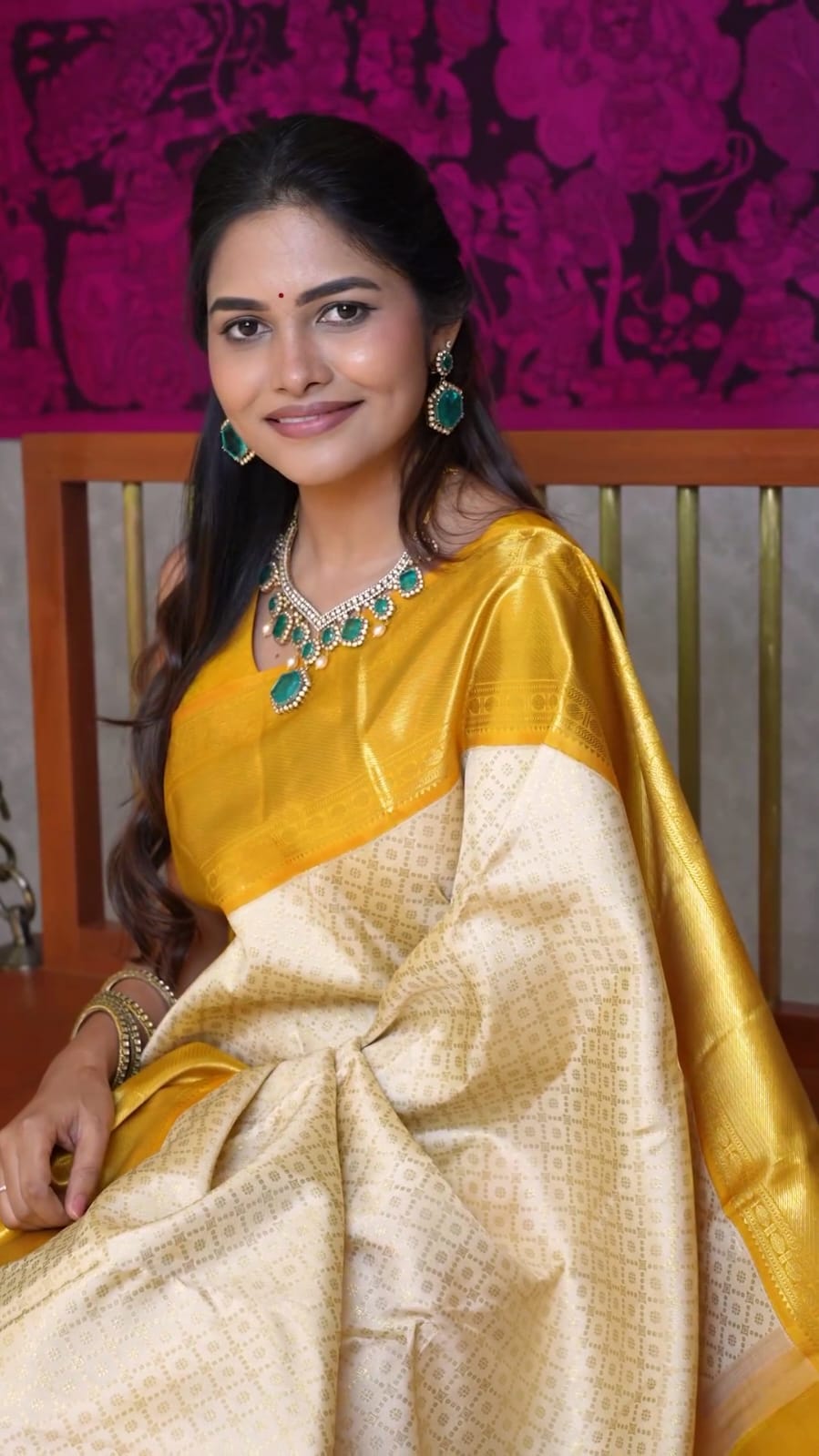 Radiate Elegance in Off White Soft Silk Kanjivaram Saree with Yellow Border