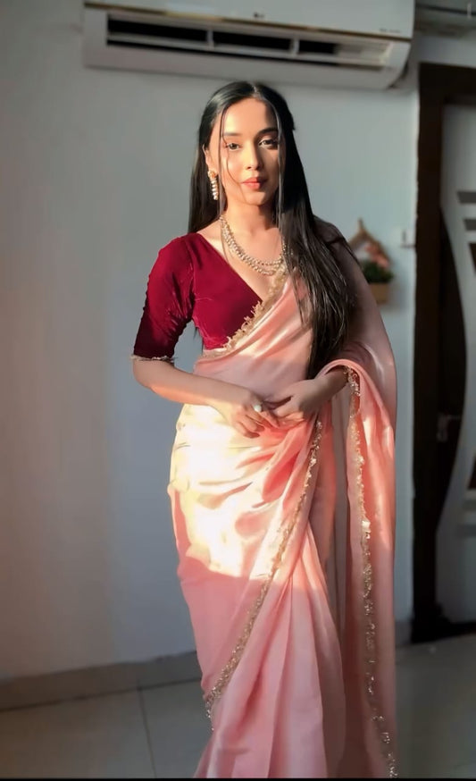 Elegant Peach Color Georgette Saree for One-Minute Wear: Perfect for Quick Style Transformations