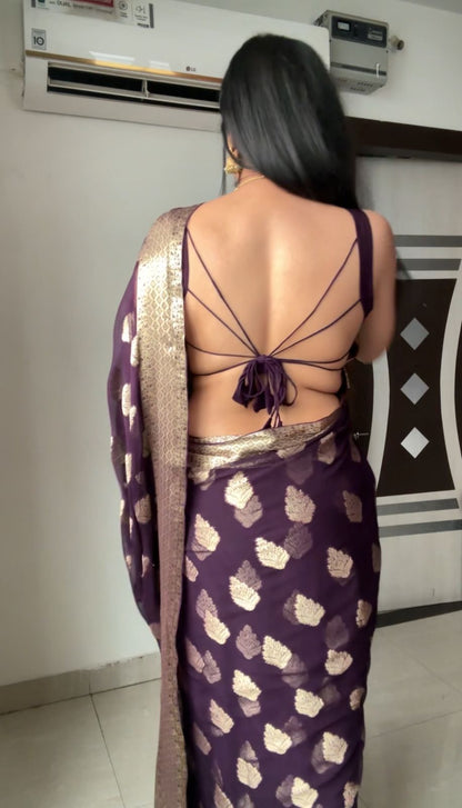 Quick and Stylish: Wine Color Cotton Saree for One-Minute Wear, Perfect for Busy Days