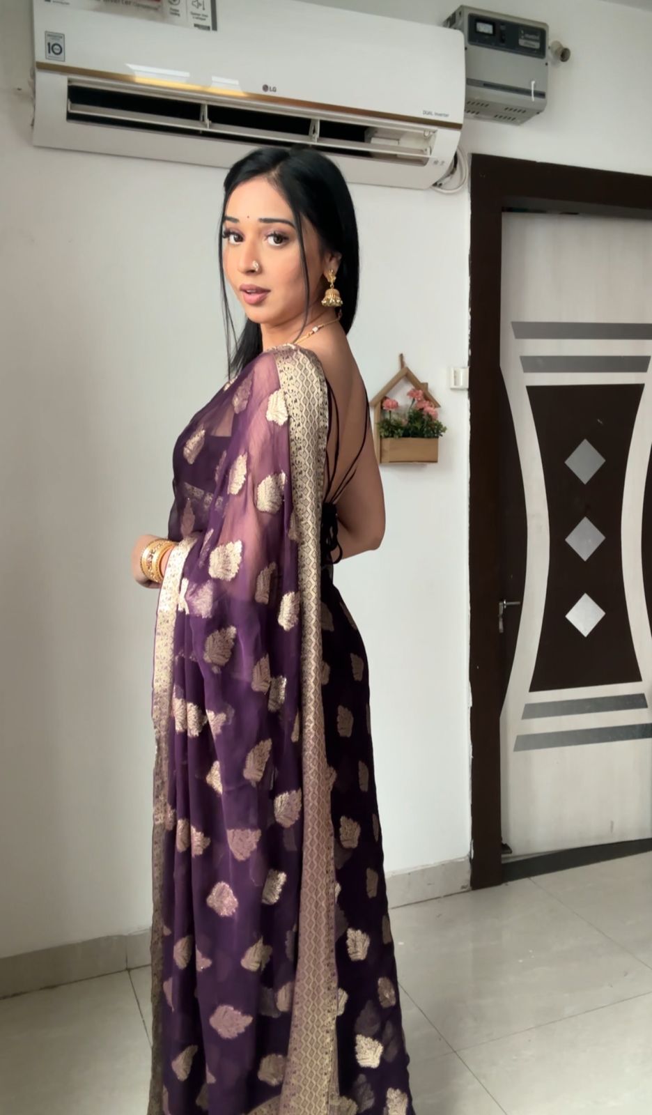 Quick and Stylish: Wine Color Cotton Saree for One-Minute Wear, Perfect for Busy Days