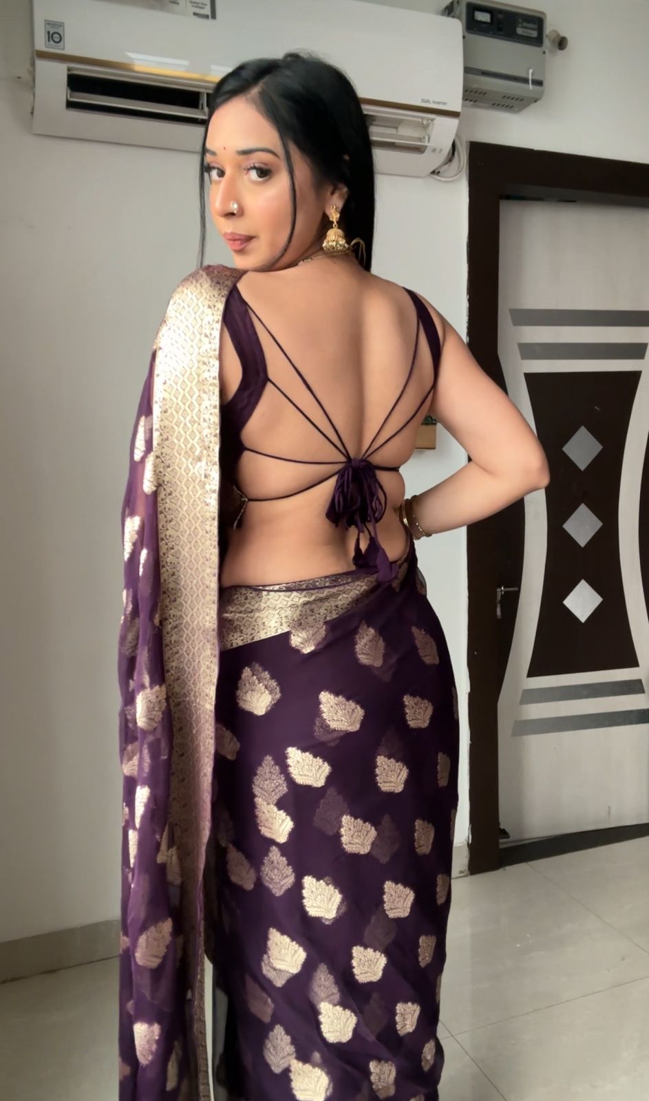 Quick and Stylish: Wine Color Cotton Saree for One-Minute Wear, Perfect for Busy Days