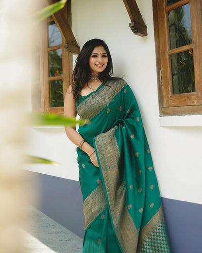 Stylish Green Color Soft Silk Kanjivaram Saree with Bold Matching Border Detail