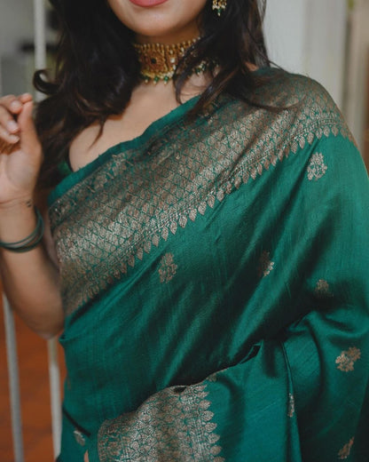 Stylish Green Color Soft Silk Kanjivaram Saree with Bold Matching Border Detail