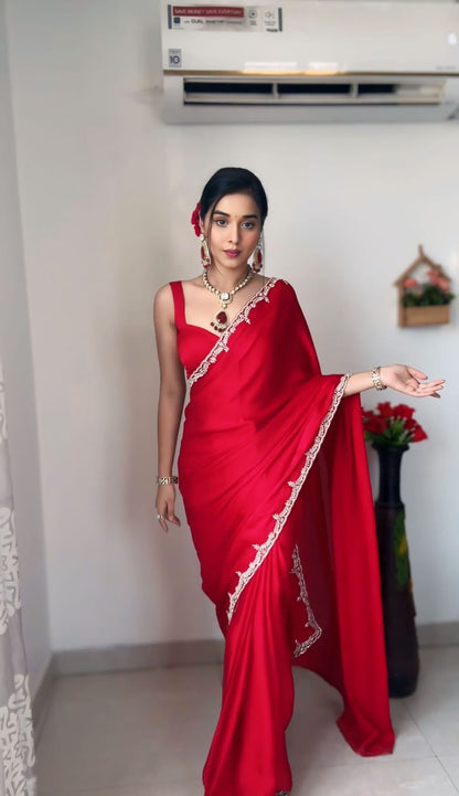 Glamorous Red Color Rangoli Silk Saree Combo with Designer Stitched Blouse – Elevate Your Look!