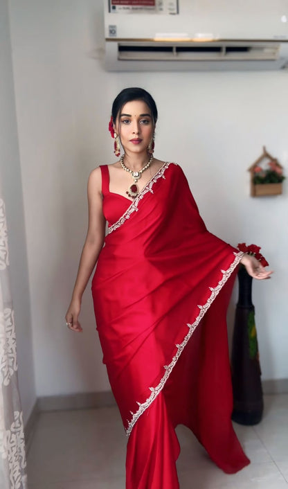 Glamorous Red Color Rangoli Silk Saree Combo with Designer Stitched Blouse – Elevate Your Look!