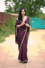 Glamorous Wine Color Rangoli Silk Saree Combo with Designer Stitched Blouse – Elevate Your Look!