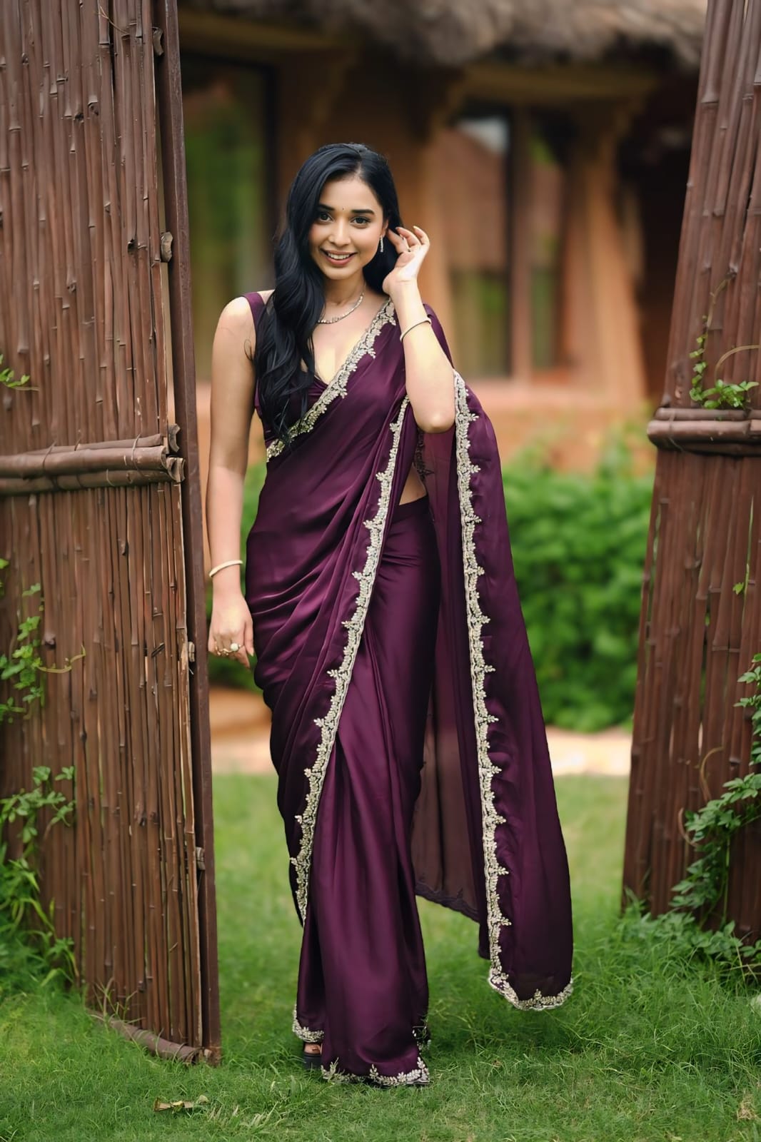 Glamorous Wine Color Rangoli Silk Saree Combo with Designer Stitched Blouse – Elevate Your Look!