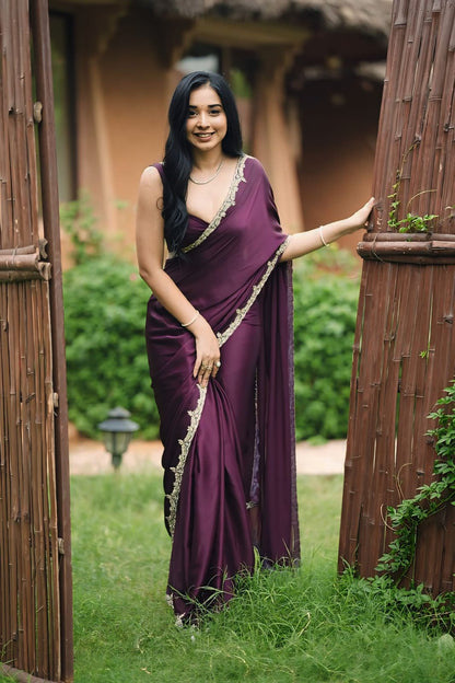 Glamorous Wine Color Rangoli Silk Saree Combo with Designer Stitched Blouse – Elevate Your Look!