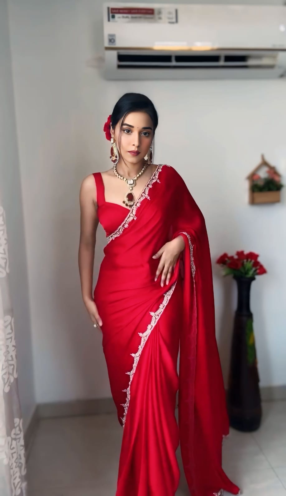 Glamorous Red Color Rangoli Silk Saree Combo with Designer Stitched Blouse – Elevate Your Look!