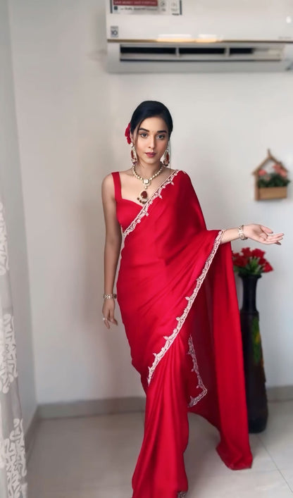 Glamorous Red Color Rangoli Silk Saree Combo with Designer Stitched Blouse – Elevate Your Look!