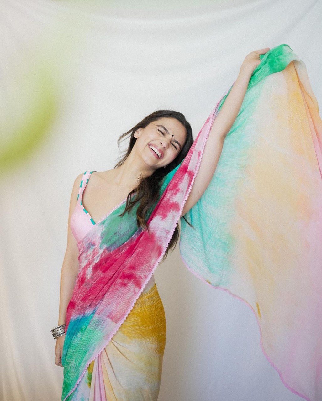 Vibrant Multi-Color Georgette Saree with Pre-Stitched Draping for Effortless Style